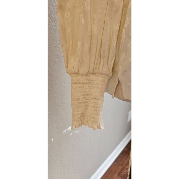 Shoshanna Lyam High-Neck Bishop‎ Top Long Sleeve Ruffle Smocked Cuffs Small - Picture 4 of 7